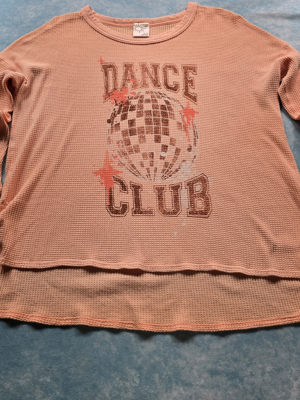 Offline by Aerie Dance Club Waffle Knit Thermal Top XS Oversized Peach